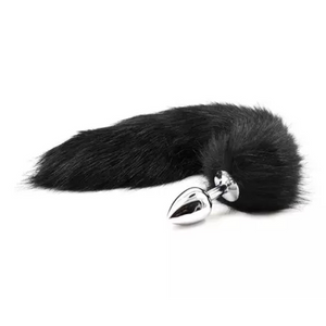 ​Long black tail made of faux fur with a small metal plug​