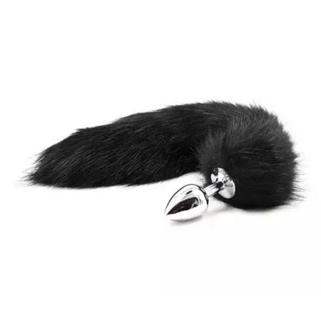 ​Long black tail made of faux fur with a small metal plug​