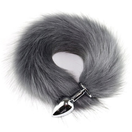 ​Long gray tail made of faux fur with a small metal plug​