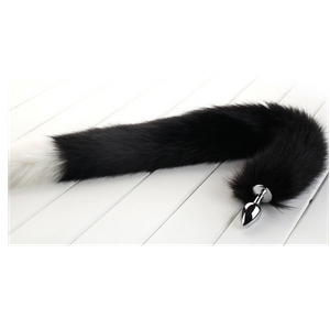 ​Long black tail with a white tip of faux fur with a small metal plug​