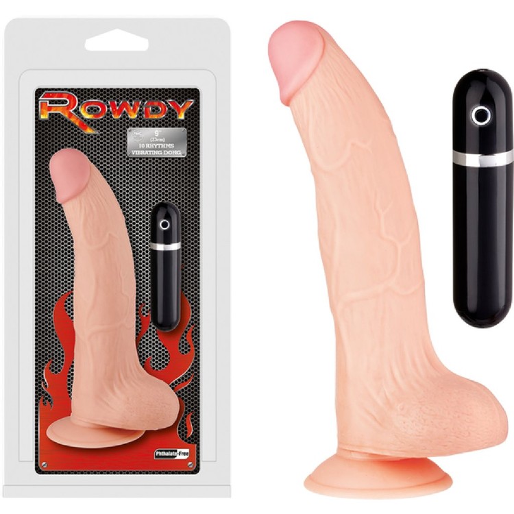 Rowdy דילדו ריאליסטי רוטט כפוף PVC בצבע גוף אורך 28 סמ עובי 5 סמ NMC