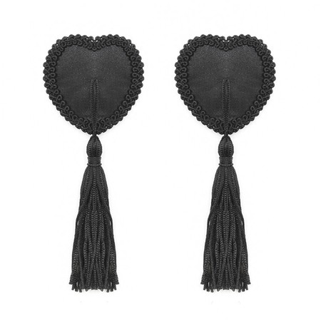 Burlesque style black heart nipple covers with tassels