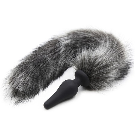 Black plug with synthetic gray foxtail