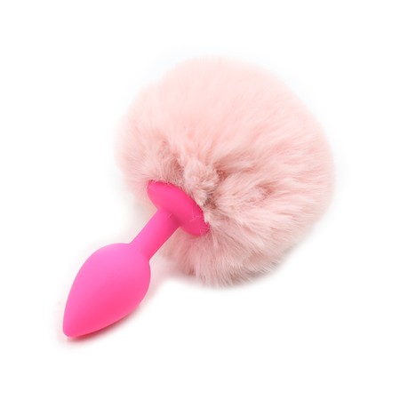Furry pink rabbit tail plug