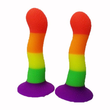 Pride colored curved dildo suitable for strapon