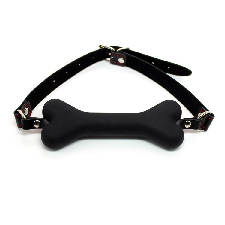 גאג בצורת עצם לכלב מסיליקון שחור