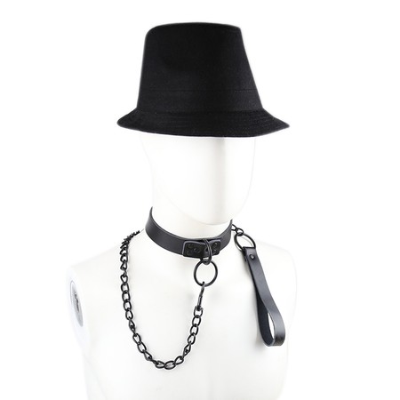 Black leather collar with leash