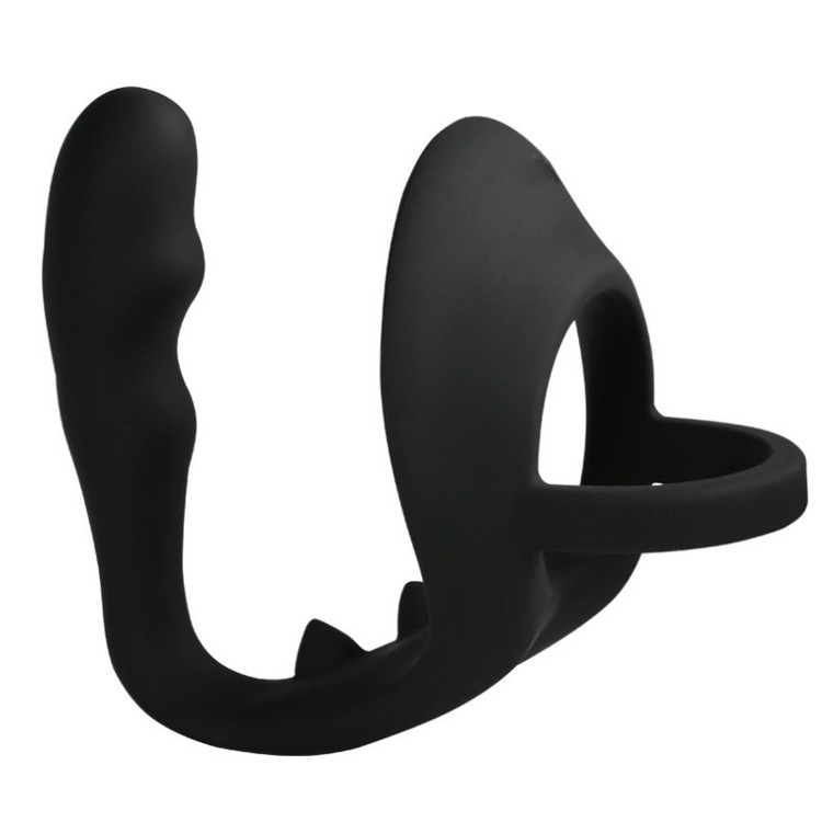 קוקרינג לזין ולאשכים עם פלאג אנאלי עשוי סיליקון שחור