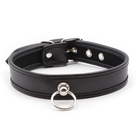 Thick Faux Leather Collar with Small O-Ring