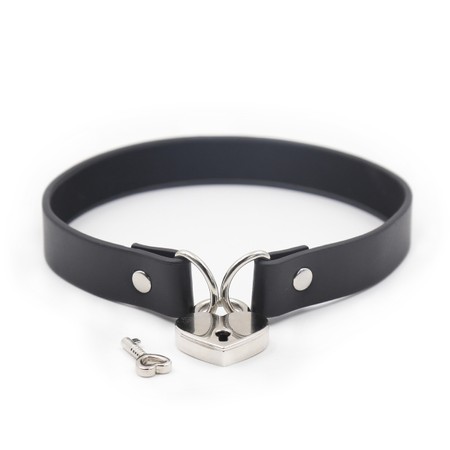 black leather collar with heart and key