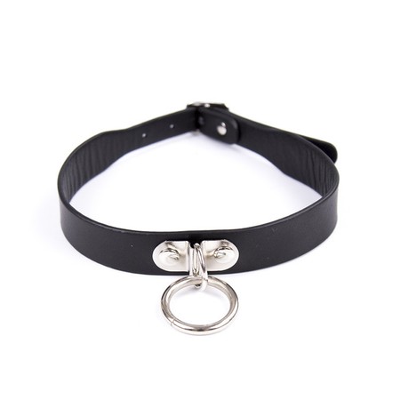 Black Vegan Leather Collar with O-Ring