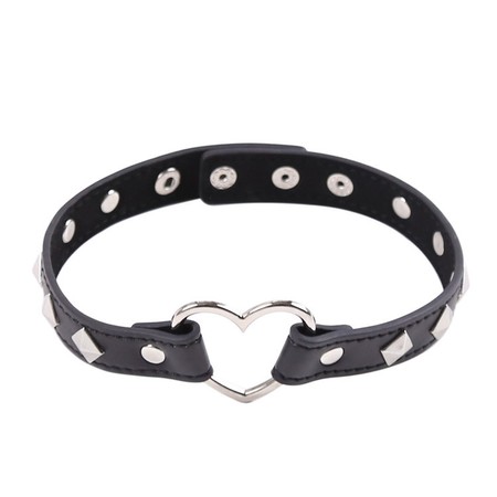 Black leather collar with studs and heart pendant