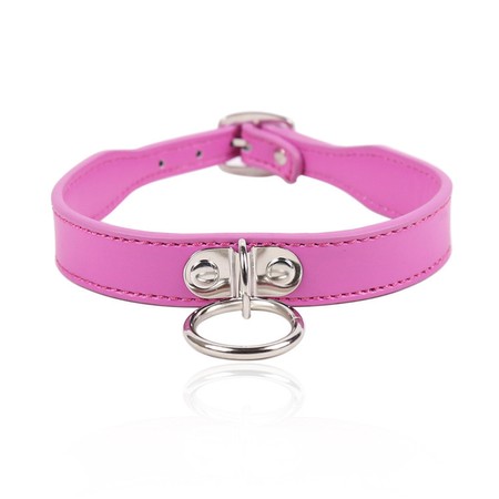 Pink faux leather collar with ring