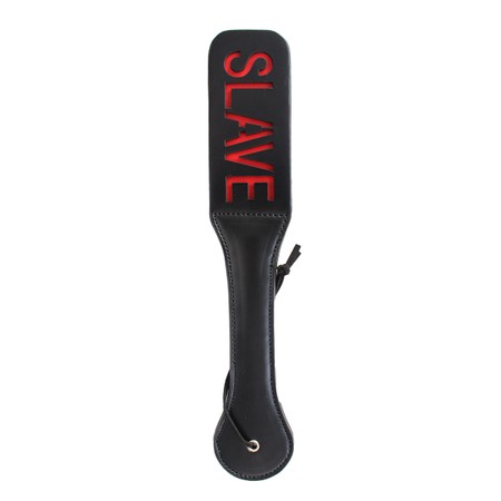 Faux Leather spanker with SLAVE inscription in red