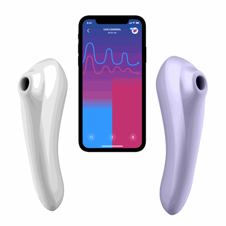 Dual Pleasure ויברטור דו-צדדי רוטט ויונק עם אפליקציה של Satisfyer