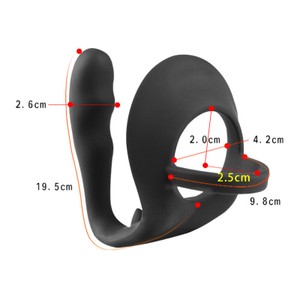Cockring for cock and testicles with anal plug made of black silicone
