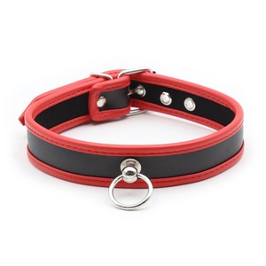 Black-Red Submissive Collar With O Ring
