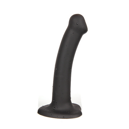 A small black realistic semi dildo suitable for a strap-on