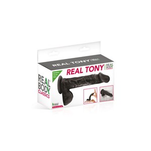 Real Tony דילדו שחור במגע ריאליסטי 18 ס"מ עובי 3.5 ס"מ