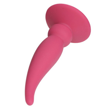 CURVED HORN Pink curved silicone anal plug with steps