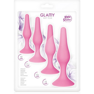 GLAMY A set of 4 butt plugs in different sizes made of pink silicone