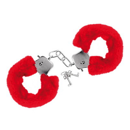 Sweet Caress metal handcuffs with red faux fur