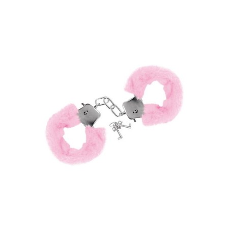 Sweet Caress metal handcuffs with pink faux fur