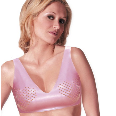 Erotic pink latex bra