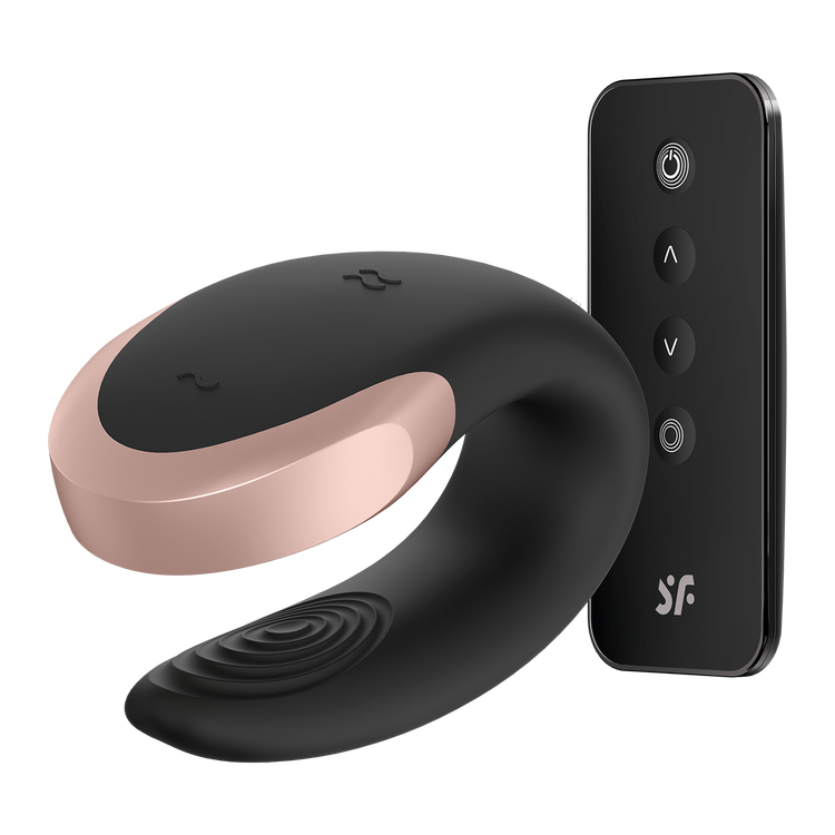 Double Love ויברטור זוגי שחור עם שלט ואפליקציה של Satisfyer
