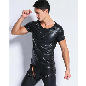Mens Fetish Faux Leather Shirt with Harness Design