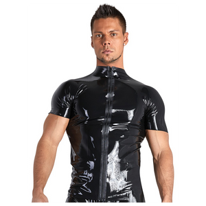 Men Black Shiny Zip Up Shirt