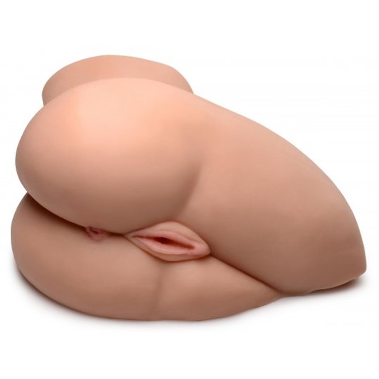 Mistress Casey מאונן רוטט לגבר בצורת ישבן בתנוחת צד עם שני חורים