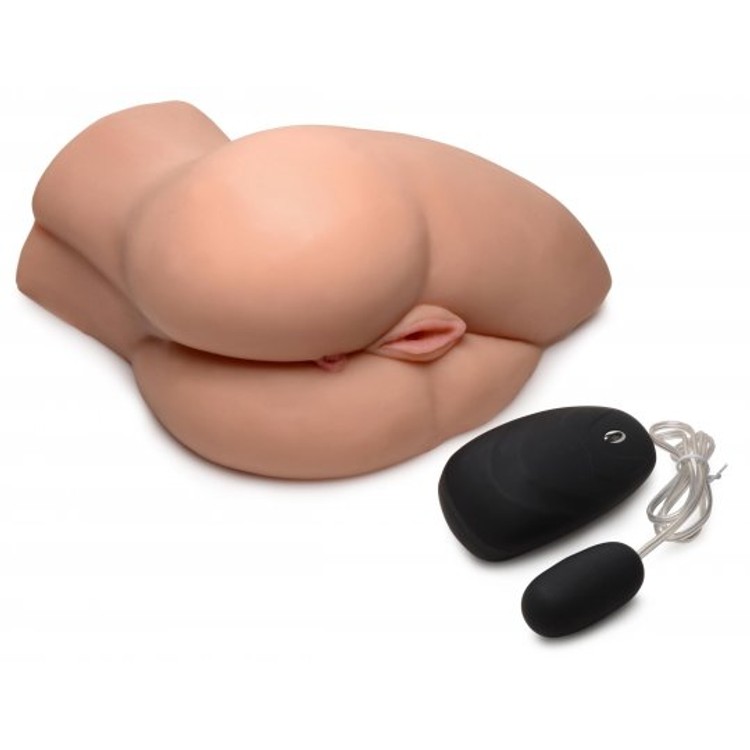 Mistress Casey מאונן רוטט לגבר בצורת ישבן בתנוחת צד עם שני חורים