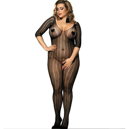 Striped bodystocking with sleeve​ and vertical lines