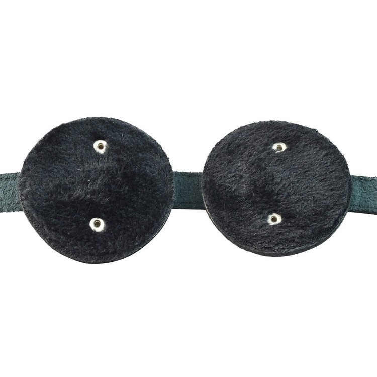 כיסוי עיניים מעור שחור בריפוד פרווה נעים להחשכה מוחלטת