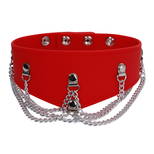 Chain Adorned Red Leather Slave Collar