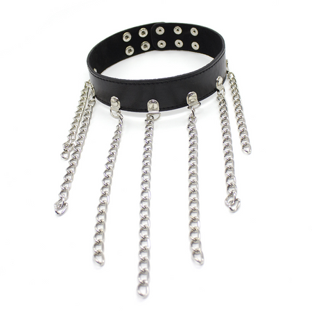 ​Thin faux-leather collar with metal chains for slave/sub