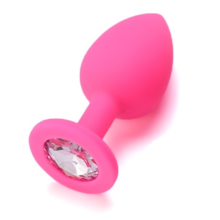 פלאג סיליקון קטן בצבע ורוד עם אבן קישוט