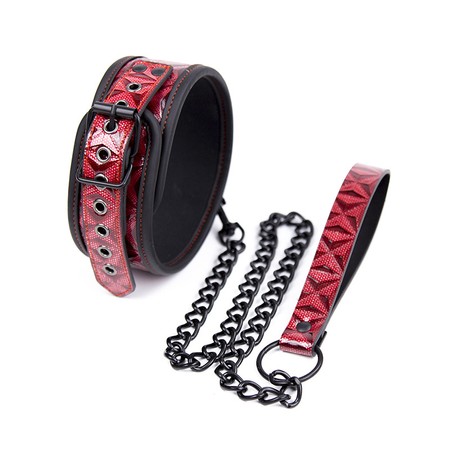Red Textured Buckle Submissive Collar and Leash