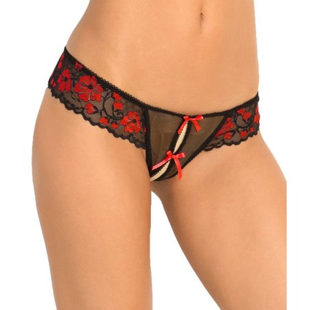 Rene Rofe Red Flowery Crotchless Lace Thong