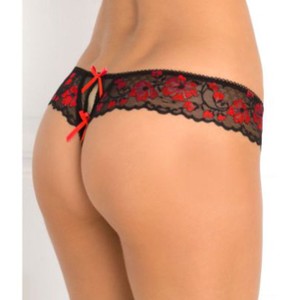 Rene Rofe Red Flowery Crotchless Lace Thong