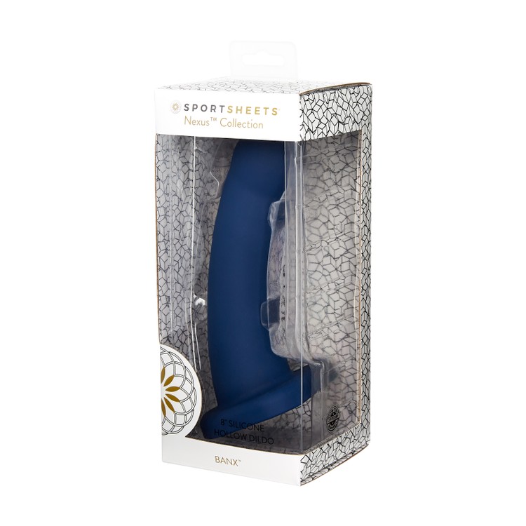 Banx דילדו חלול צבעוני מעוצב מסיליקון כחול נייבי קשיח מסדרת Nexus Collection