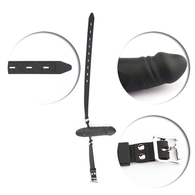 גאג עם דילדו דו צדדי בצבע שחור