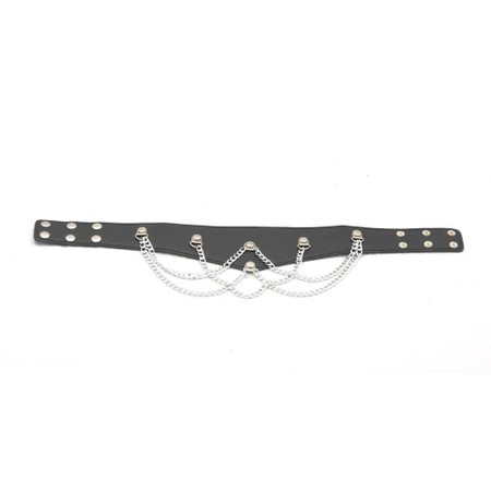 Chain Adorned Black Leather Slave Collar