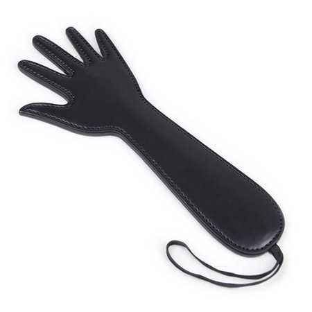 ​Black leather spanker in the shape of an open hand​