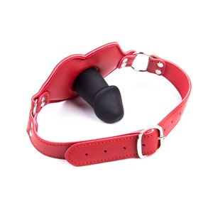 Red Leather Mouth Gag with Dildo