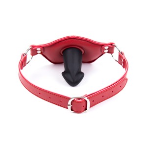 Red Leather Mouth Gag with Dildo