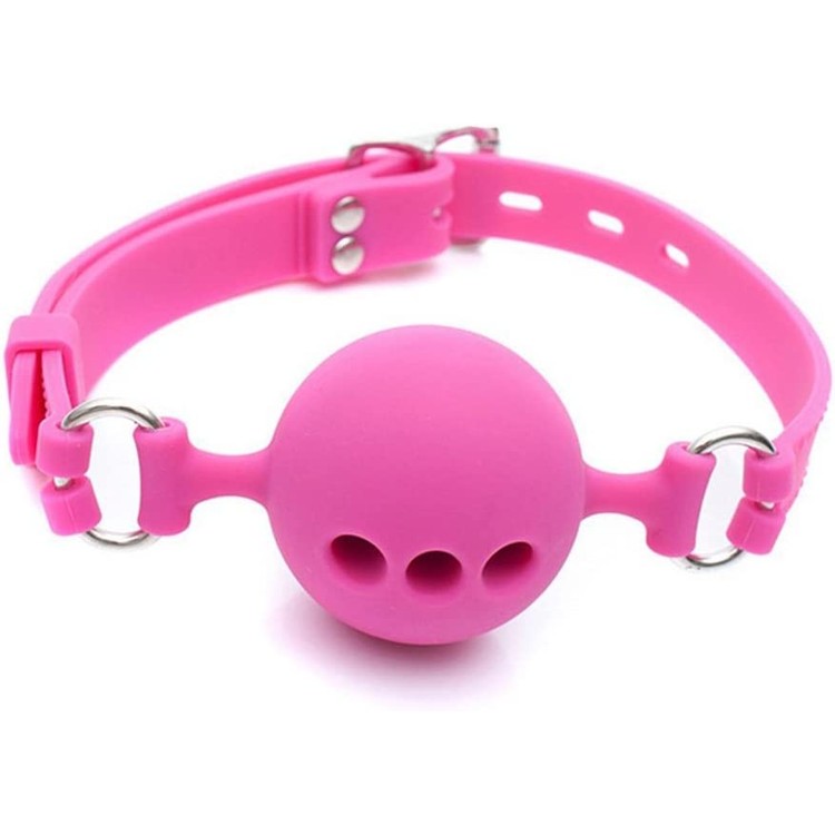 מחסום פה ורוד מסיליקון עם חורים לנשימה ומנעול