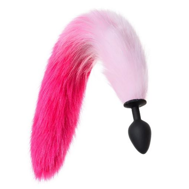 פלאג אנאלי שחור סיליקון עם זנב ורוד-לבן