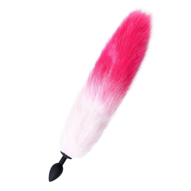 פלאג אנאלי שחור סיליקון עם זנב ורוד-לבן